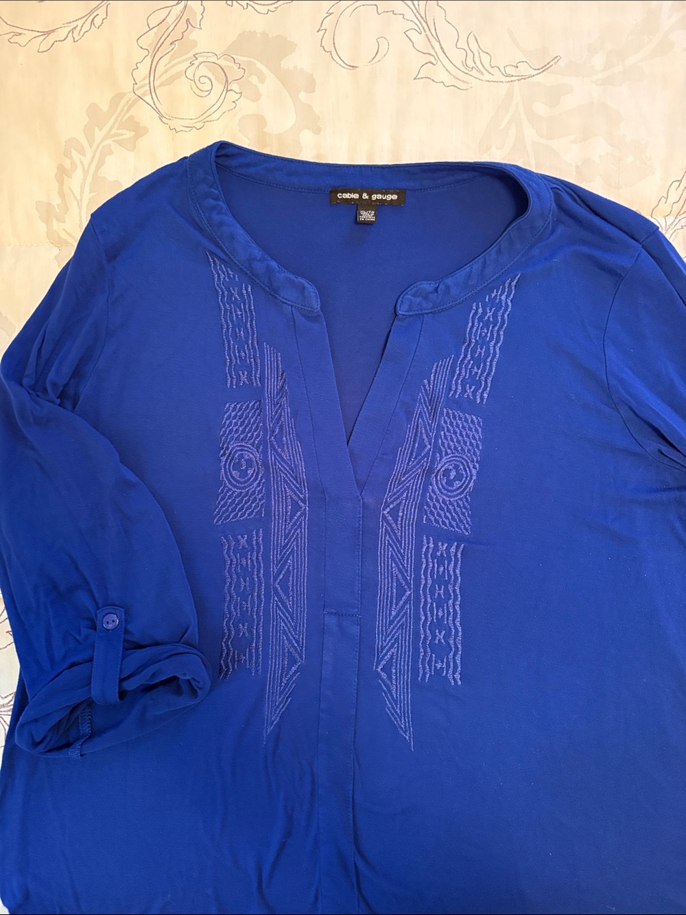 Cable & Gauge Royal Blue Long Sleeve Embroidered Tunic